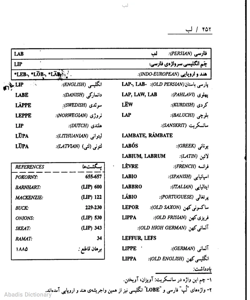 لب - معنی در دیکشنری آبادیس