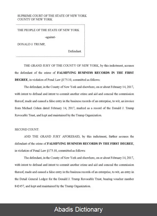عکس کیفرخواست دونالد ترامپ
